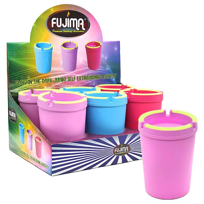 Fujima Jumbo Glow In The Dark Self Extinguisher Ashtray (EX18) | 6 Count | Assorted Colors product image